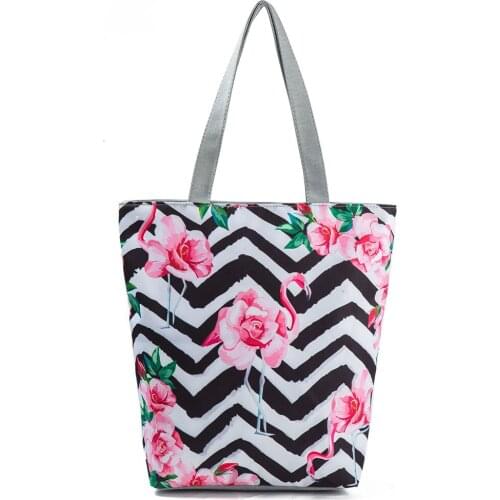 Art Wavy Grain Flower Printed Handbags With Zipper Large Outdoor Packs Lady Fashion All-Match Shoulder Bags Women Shopping Bag