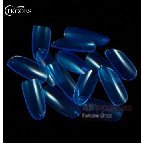 TKGOES 500pcs/pack Full False Oval Nail Art Tips Transparent Blue Acrylic French Nail Tips For UV Gel False Nail Tips