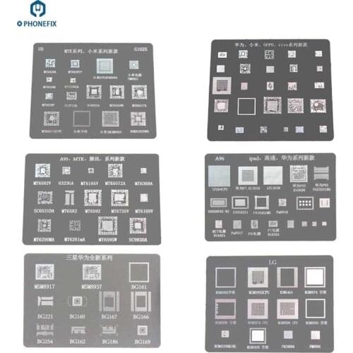 PHONEFIX Stainless Steel BGA Reballing Stencil Planting Tin Sheet for Samsung Huawei Qualcomm Xiaomi Oppo Vivo LG iPad SPRD MTK