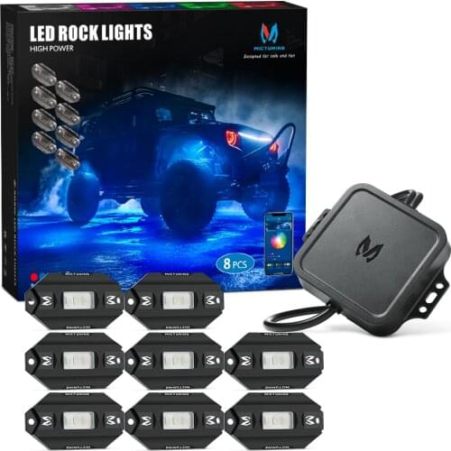 MICTUNING Upgraded 8 Pods Car RGBW LED Rock Lights Multicolor Underglow Neon Light Lamps Kit with Bluetooth Control & Music Mode