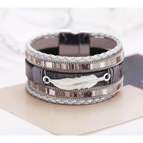 TOUCHEART Fashion Silver Leaf Feather Bracelets&Bangles For Women Multilayer Magnet Bracelet Trending Jewelry Bracelet SBR190465