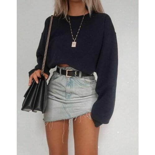 Autumn Fashion Womens Long Sleeve Crop Top T-Shirts Casual Women Loose Pullover Tops Spring Clothes Outdoor Short T-Shirt Suits