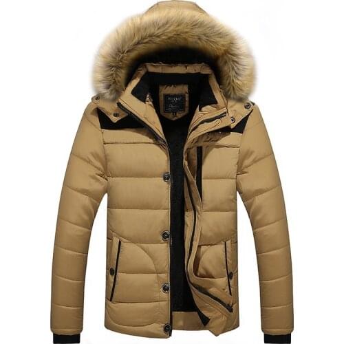 Winter Jacket Men Hat Detachable Warm Coat Cotton-Padded Outwear Mens Coats Jackets Hooded Collar Slim Clothes Thick Parkas