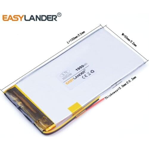 10pcs /Lot 1950mAH 3555100 lithium Li ion polymer rechargeable battery for tablet pc,mp4 speaker POWER BANK power bank PAD PSP