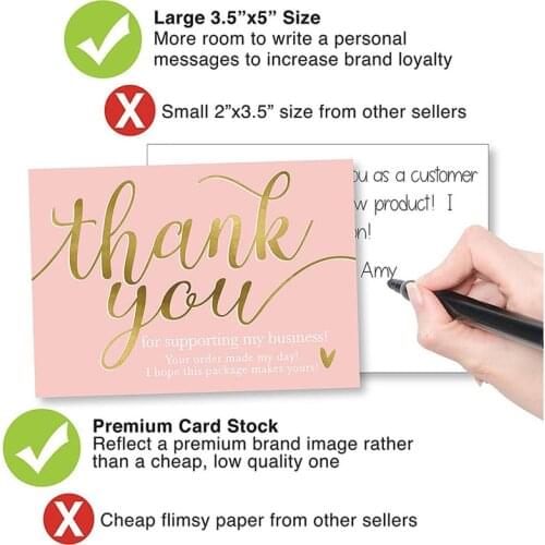 10pcs Pink Thank You for Supporting My Small Business Card Thanks Greeting Card Appreciation Cardstock Cards Paper Gift 5*9cm