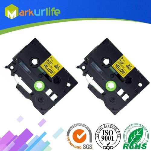 2pcs 6mm*8m tz tze tape Compatible TZe611 TZe 611 TZ-611 TZe-611 P-touch label printer label Borter Ribbon Black on Yellow