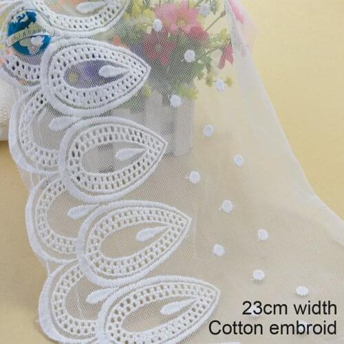 5yards 23cm wide white lace cotton embroid lace sewing ribbon fabric guipure diy trims warp knitting DIY Garment Accessories3296