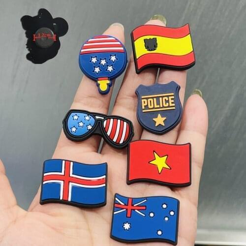 7PCS PVC Cute Cartoon Country Flag Fridge Magnetic Sticker Glasses Police Badge England Refrigerator Magnets Souvenir Gifts