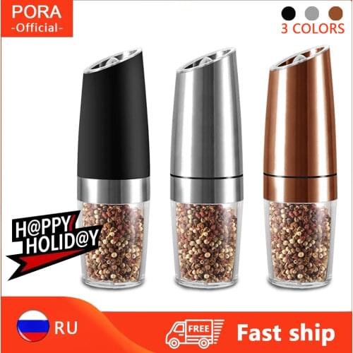 Automatic Salt and Pepper Grinder with LED Light Set Gravity Adjustable Ceramic Electric Pepper Shaker Spice Mill Kitchen Tools