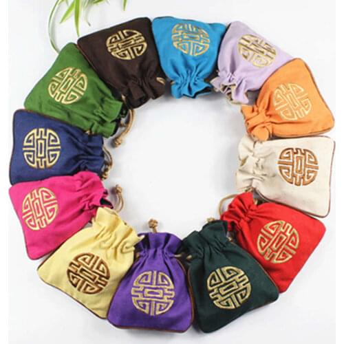 Free Shipping 50PCS Chinese FU Pouches Cotton Jute Bag for Jewely Changes Multi Colors Mixed