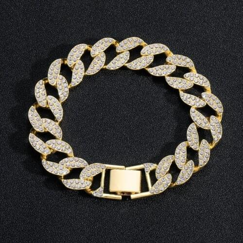 15mm Bracelet Colorful Cuban Chain Rainbow Zircon Personality Male and Female Hip Hop Accessories