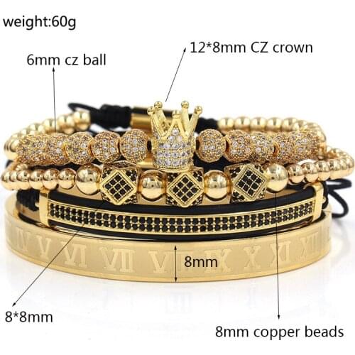 4pcs set copper inlaid zirconium crown diamond ball diamond double row crescent combination charms dainty unisex bracelet gift