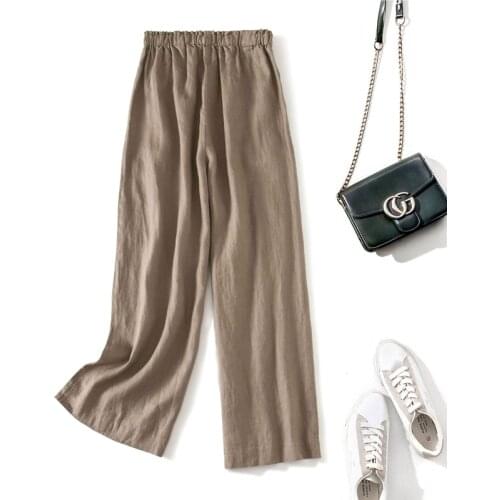 Limiguyue Summer Lady Cotton Linen Loose Wide Leg Pants High Waist Drawstring Women Trousers Ankle Length Arts Style Pant K740