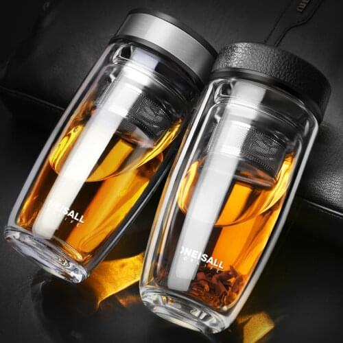 Anti-scalding glass cup Cup stable feel creative mens tea portable personality simple fashion fresh Mori anti-Fall Cup double-l