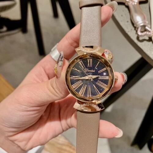 New Brand Women Fashion Watches Multi Faceted Glass Crystals Wrist watch Fashion Candy Colors Genuine Leather Watch Roman Montre