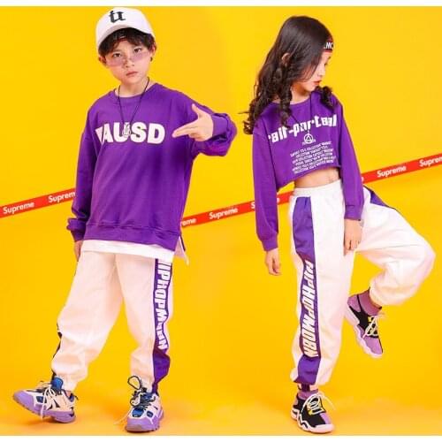 Children Jazz Dance Costumes Spring Korean Style Long Sleeve Sweatshirt Jogger Pants Suit Hip Hop Stage Costume Rave Clothes