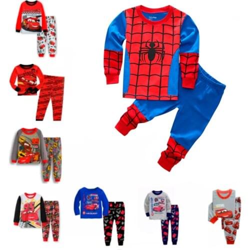 Childrens Pajamas Cartoon Spider Man Pajamas Lightning McQueen Pajamas Car Story Pajamas Sleepwear Cotton Pajamas Suit