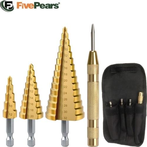FivePears Step Drill Bit Set Automatic Kerner,Stage Drills 32mm Metal Core,Tools,Set Of Drill For Metal Cone
