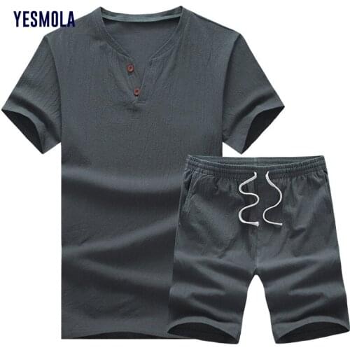 YESMOLA 2021 Men Casual Sportsuits T-shirt + Shorts Harajuku Hip Hop Tshirt Cotton T Shirts Fashion Shorts Suit Sportswear