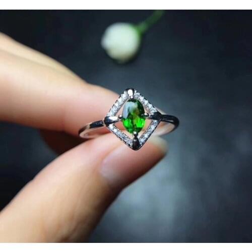 Natural green diopside Ring Natural gemstone ring S925 sterling silver trendy Elegant square geometry women girl party Jewelry