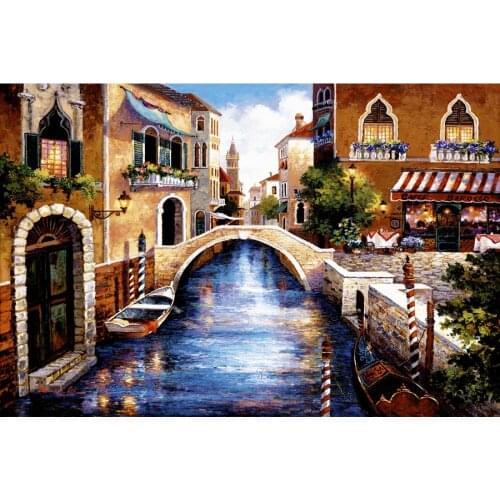 Hand painted beautiful oil paintings Streets of Venice city scence artwork colorful landscapes canvas art for living room decor