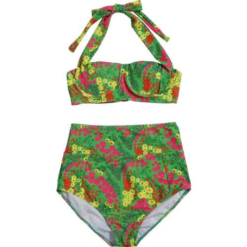 Floaral Underwired Bikini Swimsuit Womens High Waist Swimwear Female Halter Swimming Suit 2021 New Beach Wear Biquini Mujer