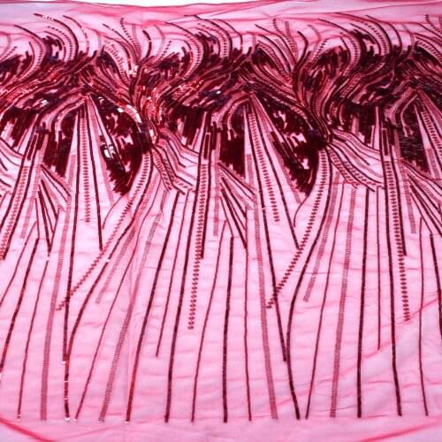 Hot sales wine/gree/blue sparkling sequins metallic on mesh embroidered lace fabric stage/party dress fabric by yard