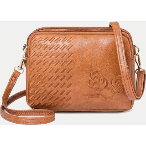 Fashion Flower Embroidery Shoulder Bags for Women PU Leather Solid Color Crossbody Messenger Bag Casual Handbag Purse