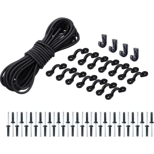 Nylon Bungee Deck Loops Tie Down Pad Eyes Rivets Kit with 8 Meters 6mm Elastic Bungee Cord Rope for Boat Kayak Deck Rigging Kit