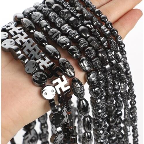 New 4-10mm 9 Shapes Black Hematite Stone Natural Stone Bead For Jewelry Making DIY Loose Space Beads Necklace Bracelet Handmade