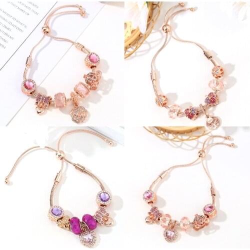 AliExpress New Adjustable Bracelet Creative Diy Handmade Crystal Beaded Rose Love Pendant Fine Bracelets Female Variety Of Gifts