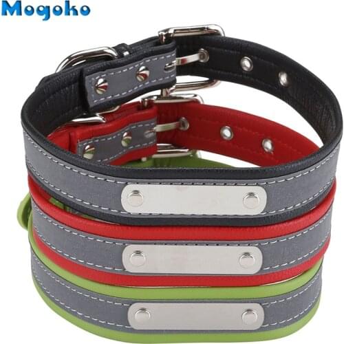 Mogoko Custom Engraved Reflective Leather Dog Cat Collar Puppy Pet Collars Personalized ID Name/Phone/Address Engraving S/M/L