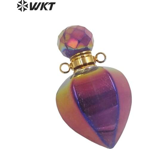 P1652 WKT New Design women popular rainbow titanium drop quartz essencial oil necklace pendant made of natural amethysts