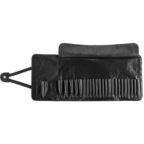 24 Slots Portable Travel Makeup Brushes Holder for Home Travel Supplies Cosmetic Make Up Brushes PU Holder Roll Pouch Bag Black