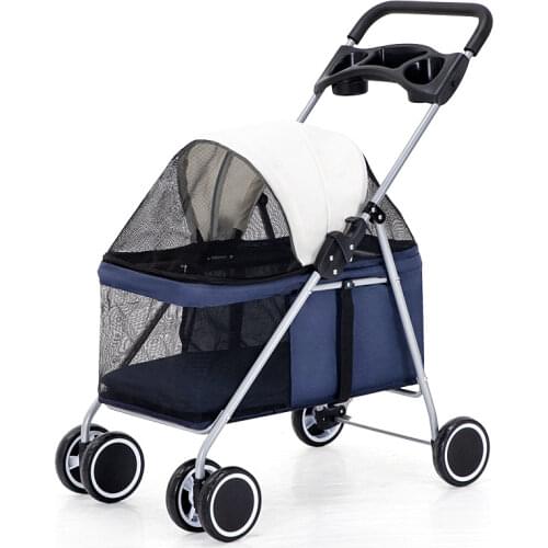 Outdoor Pet Cart Dog Cat Carrier Pet Stroller Multicolor Oxford Cloth Steel Pipe High-intensity 4-wheels One-key Folding