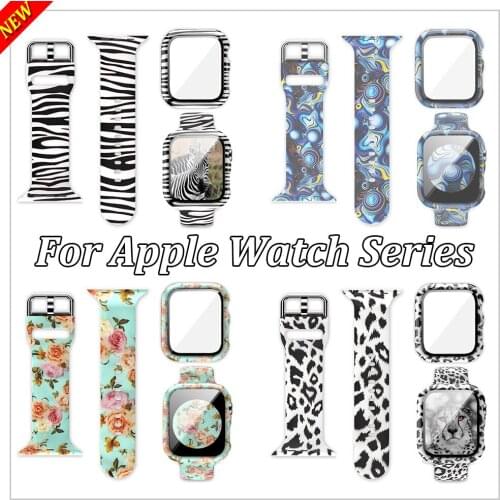 2 in 1 Watch Strap Case For Apple Watch 6 SE 5 4 44mm 40mm Printing Silicone Sports Bands For iWatch 3 2 1 42mm 38mm Wristbands
