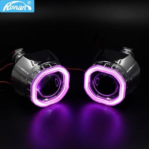 RONAN 2.5''Bi-Xenon Mini Projector Lens with Square LED COB Angel Eyes DRL Car Styling Automobile Headlights for H1 H4 H7