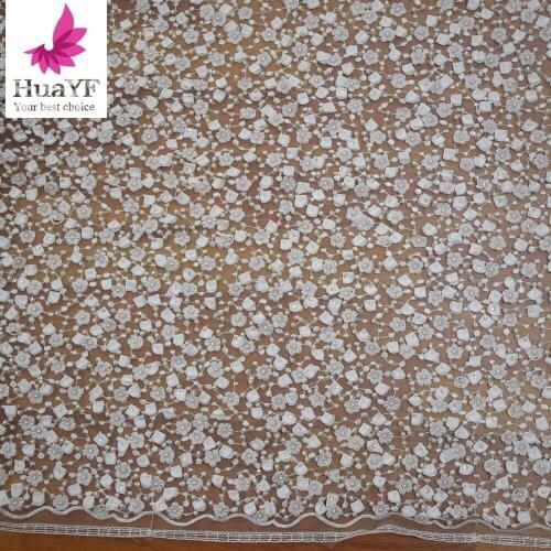 Luxury HandWork Beaded White 3D Flower Bridal Tulle Lace Net Fabrics For Wedding Dress HY1049