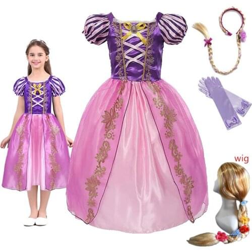 Christmas Princess Rapunzel Dress for Girls Toddler Girls Summer The Tangled Halloween Costume Child Rapunzel Wig Birthday Party