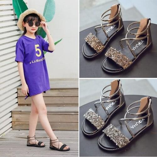 2019 Summer new rhinestone non-slip soft bottom girls sandals girls princess shoes beach shoes childrens shoes
