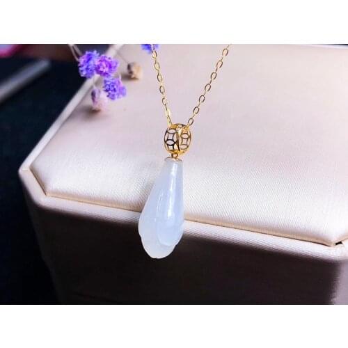 SHILOVEM 18k yellow gold natural white Jasper pendants Christmas Gift fine Jewelry wedding no necklace new 8*18mm yzz0818636hby
