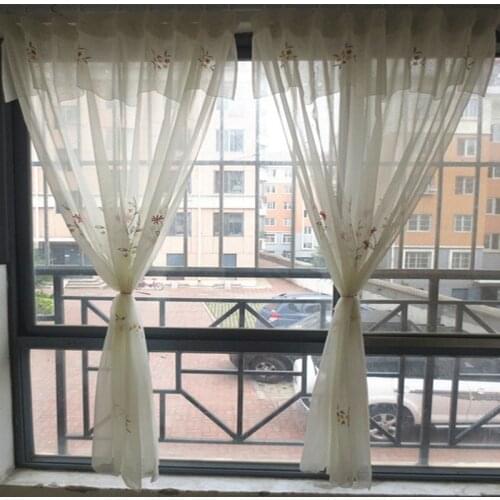 Premium Embroidery Floral Voile Curtains with Valance American Garden Balcony Bay Window Yarn Drapes for Living Room Bedroom