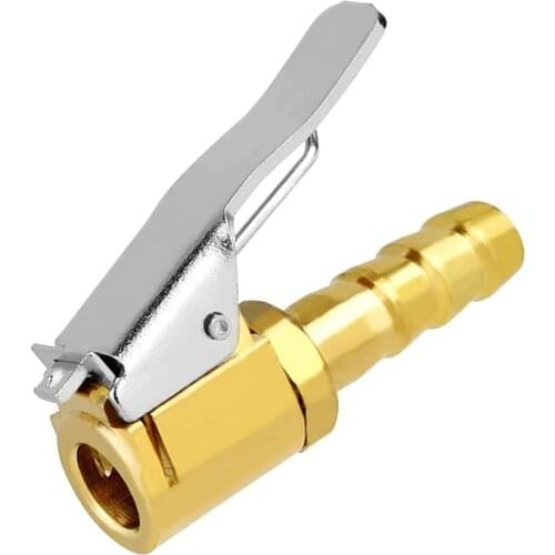 Tire Valve Connector 6/8mm Brass Copper Open Flow Tire Inflator Lock-on Air Chuck with Clip