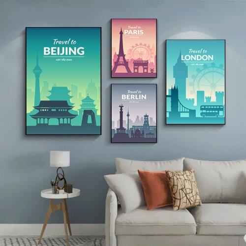 Modern Abstract Art whith CityTravel Names Posters And Prints Oil Painting Canvas Painting Wall Art in Livingroom Home Decor