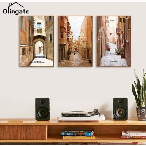 Modern Posters and Prints European Building Landscape Canvas Painting Street Alley Wall Art One Piece Wall Picture Home Decor
