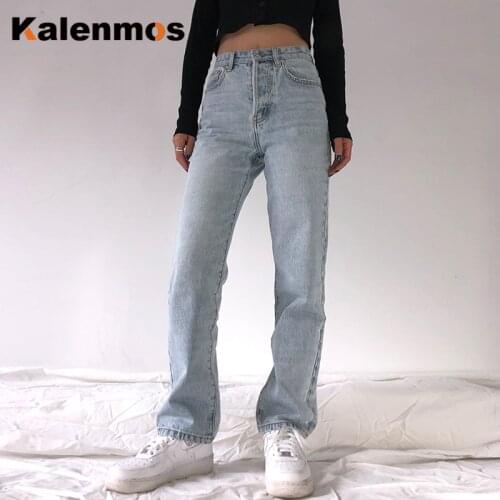 Loose Denim Jeans Women High Waist KALENMOS Plus Size Casual Slim Straight Pants Mom Jeans Washed Boyfriend Jeans Sexy Trousers