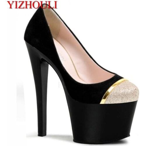 Single Shoes Super-Elevation 17cm Womens High-Heeled Shoes Platform Shoes 7 Inch High Heels Crystal womens pumps