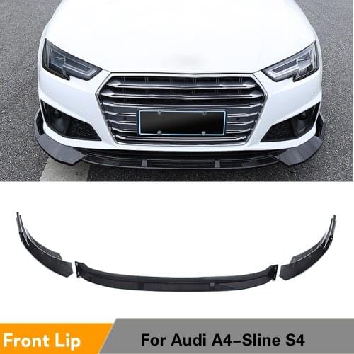 Carbon Fiber Look / Glossy Black Front Bumper Lip Spoiler Splitters for Audi A4 B9 Sline S4 Sedan 2019