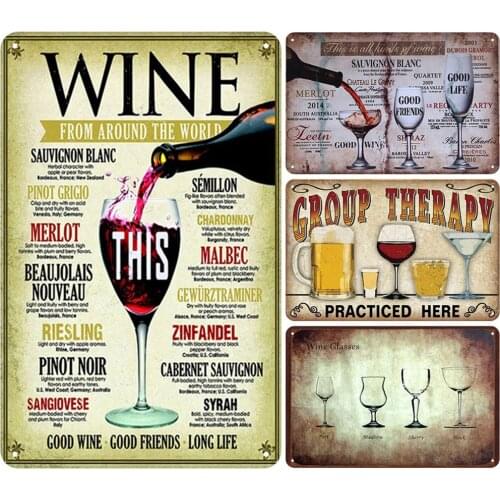 Vintage Tin Signs of Wine From Around The World All Kind of Wine Sauvignon Blanc Merlot Malbec for Tiki Bar Decoration Poster