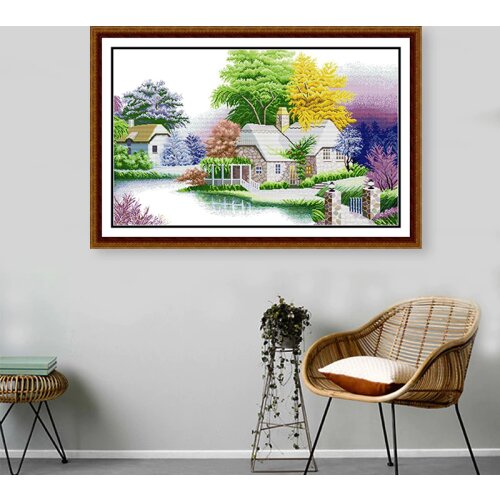 Cross stitch full embroidery kit 14CT 11CT oil painting country house dream cottage embroidery DIY crafts home decoration painti
